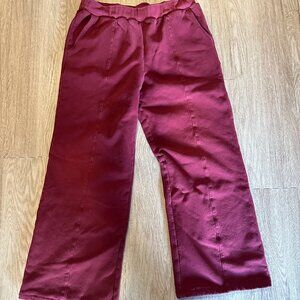 EMERSON Maroon Fleece Wide Leg Pant - SHORT